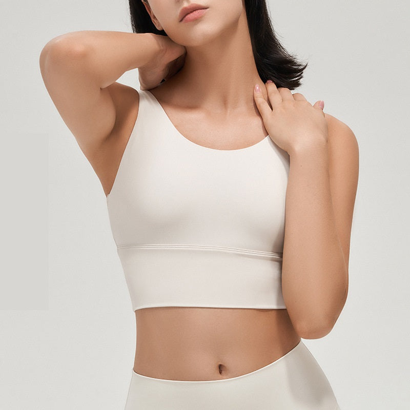 Women's Deep V Sports Bra with Chest Pad and High Collar