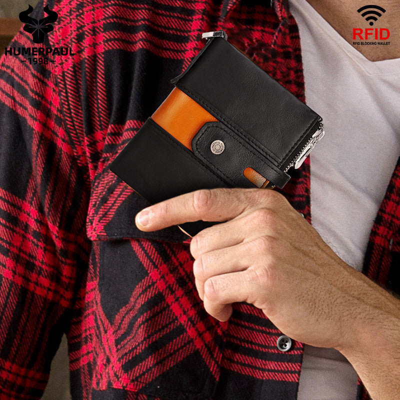 Men's Retro Leather Wallet with RFID Protection and Coin Purse