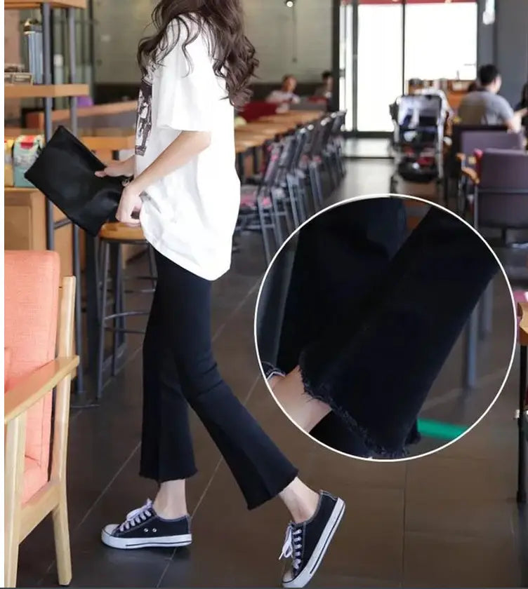 High-Waisted Cropped Denim Pants