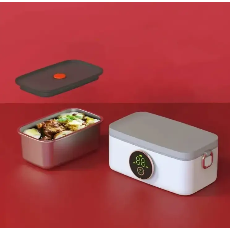 White and gray electric bento box with digital display showing 80 degrees celsius