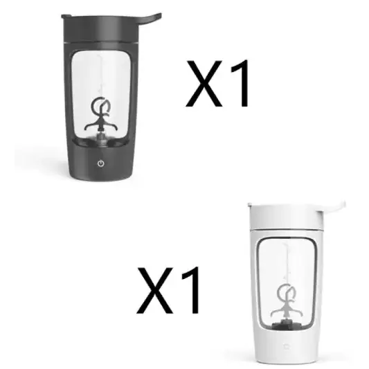 Black and white wireless blender shakers with transparent cups and integrated mixing blades.