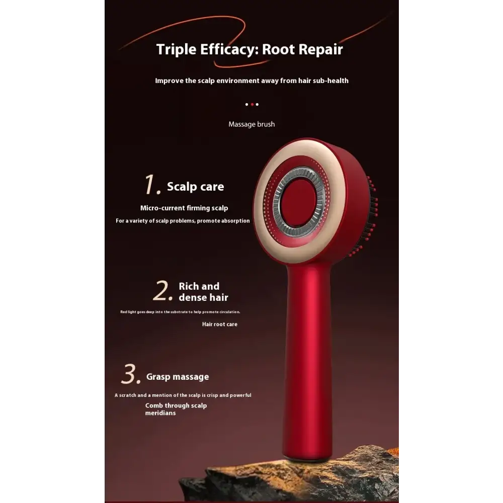 Red and cream-colored scalp care massage brush with a sleek, modern design.