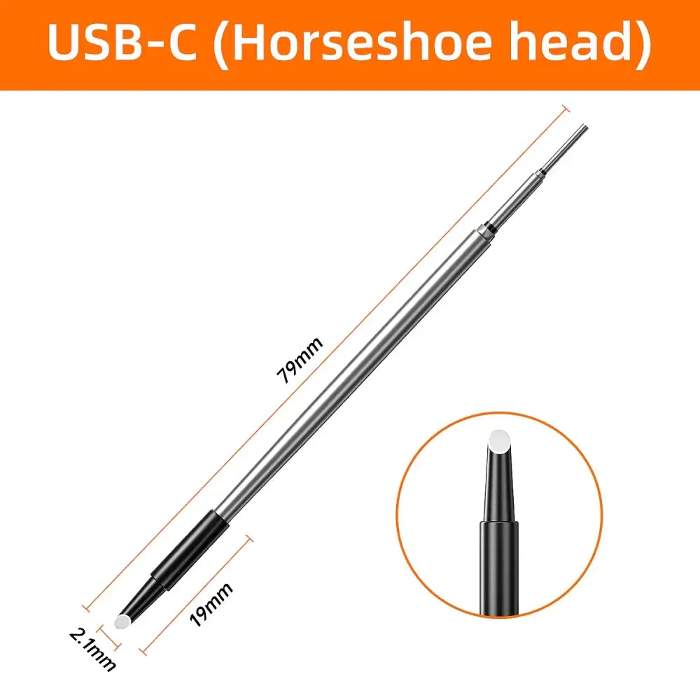 Silver usb-c connector with a distinctive horseshoe-shaped head, featuring a sleek metallic body and black plastic housing at the base.