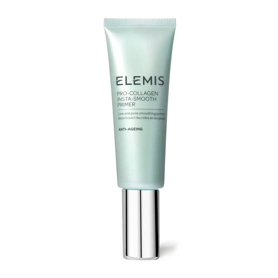 A sleek, light mint-green tube of elemis pro-collagen insta-smooth primer with a shiny silver cap.