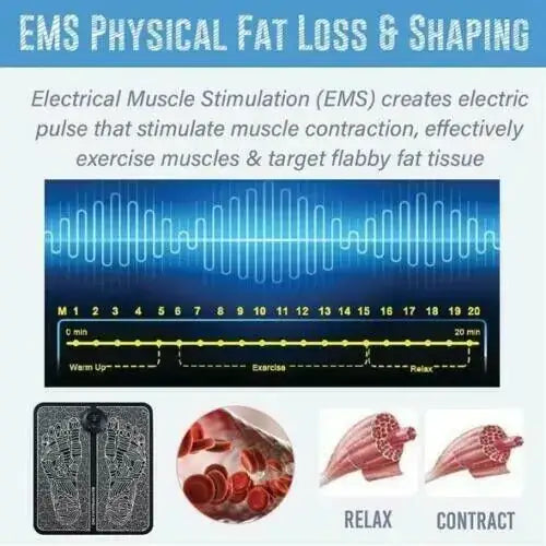 Black ems mat with white footprints and a digital display
