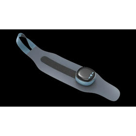 Light blue silicone waistband with a circular control unit featuring a dark gray face and two small buttons.