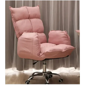 Pink quilted office chair with plush cushioning and a chrome base.