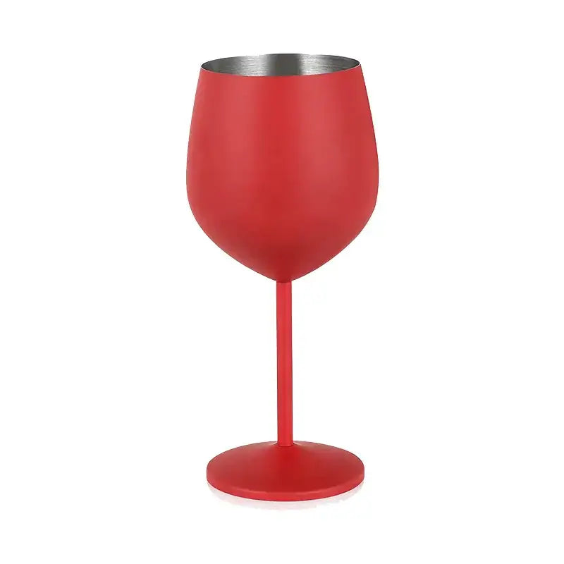Red wine glass with a metallic silver interior and sleek, modern design.