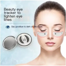 Silver circular beauty eye tracker patches with mirrored surfaces and black curved cutouts