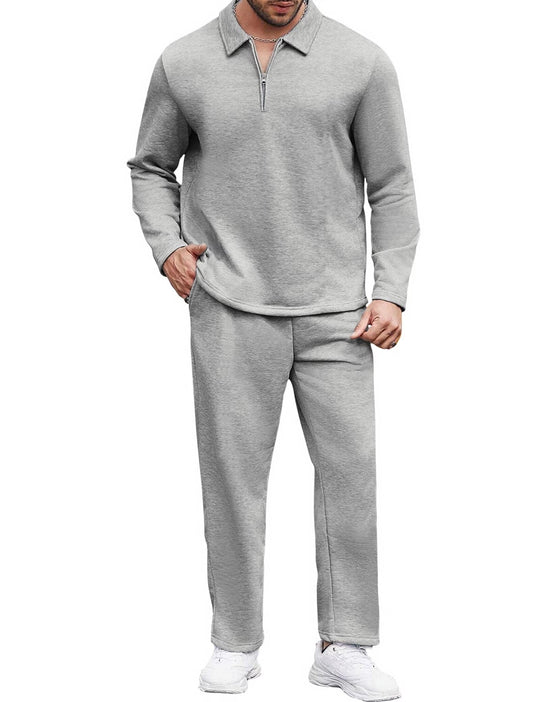 Uni Clau Mens Tracksuits 2 Piece Outfit Quarter Zip Casual Sweatsuit Sets Athletic Jogging Suits Sport Grey XL