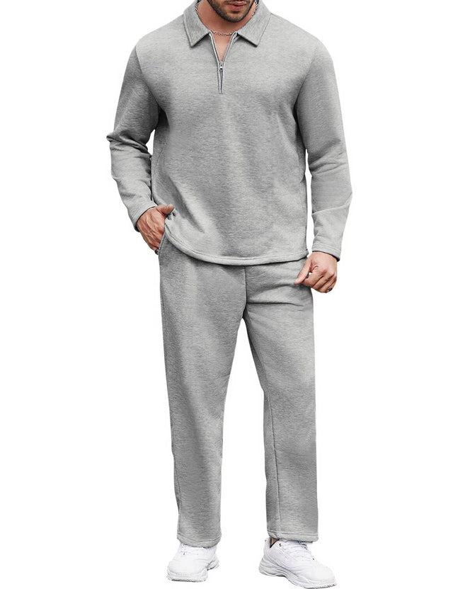 Uni Clau Mens Tracksuits 2 Piece Outfit Quarter Zip Casual Sweatsuit Sets Athletic Jogging Suits Sport Grey XL