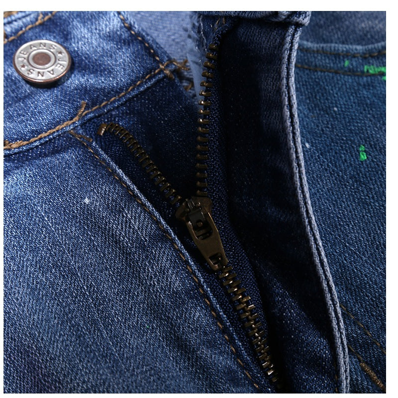 Men's Summer Slim Fit Distressed Paint Splatter Jeans