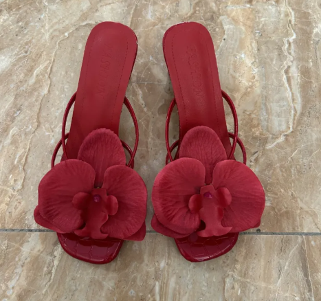 Floral High Heel Slippers