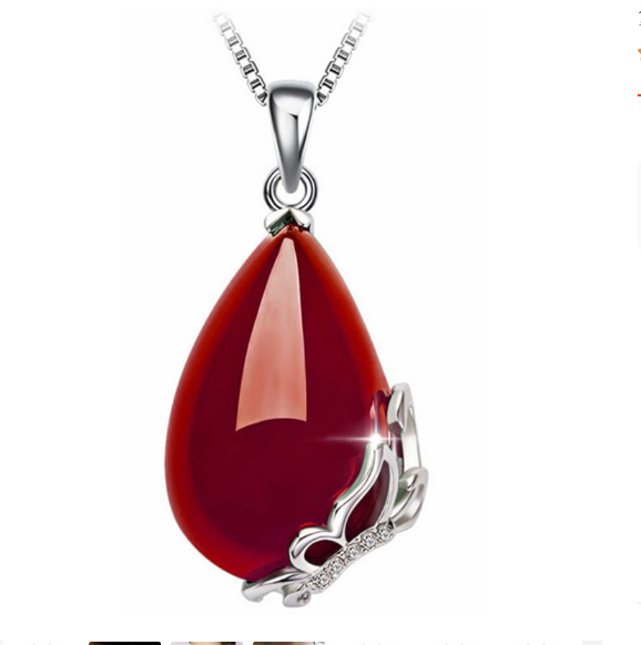 925 Silver Necklace with Natural Chalcedony Pendant