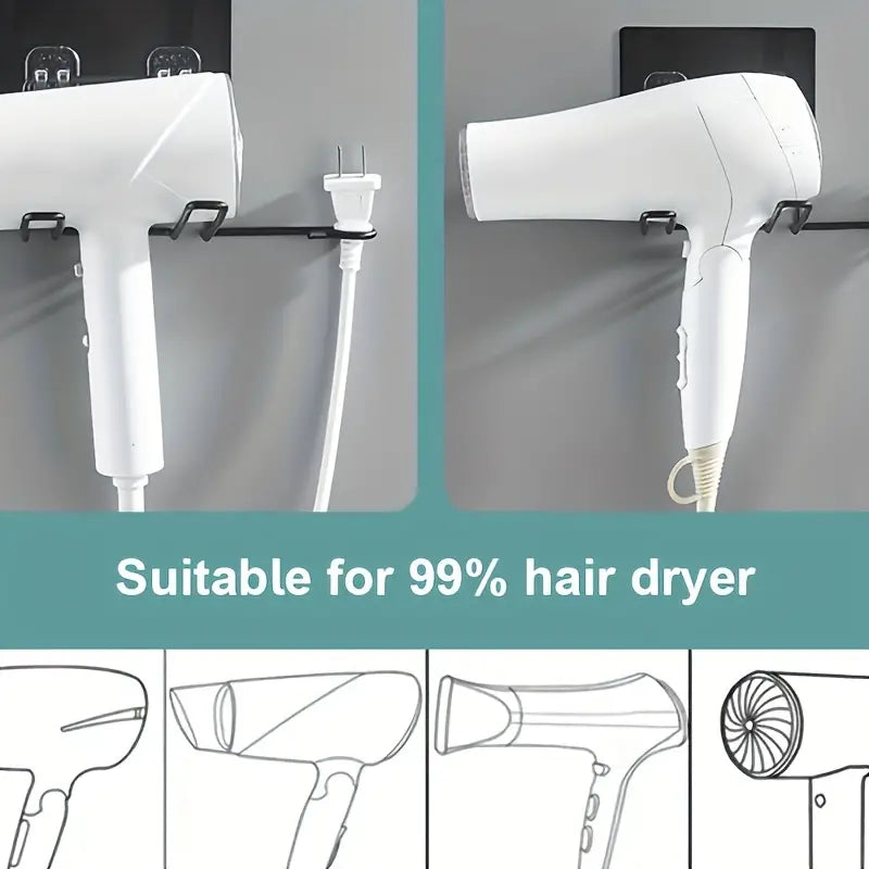 Wall Mounted Hair Dryer Storage Rack, Stainless Steel