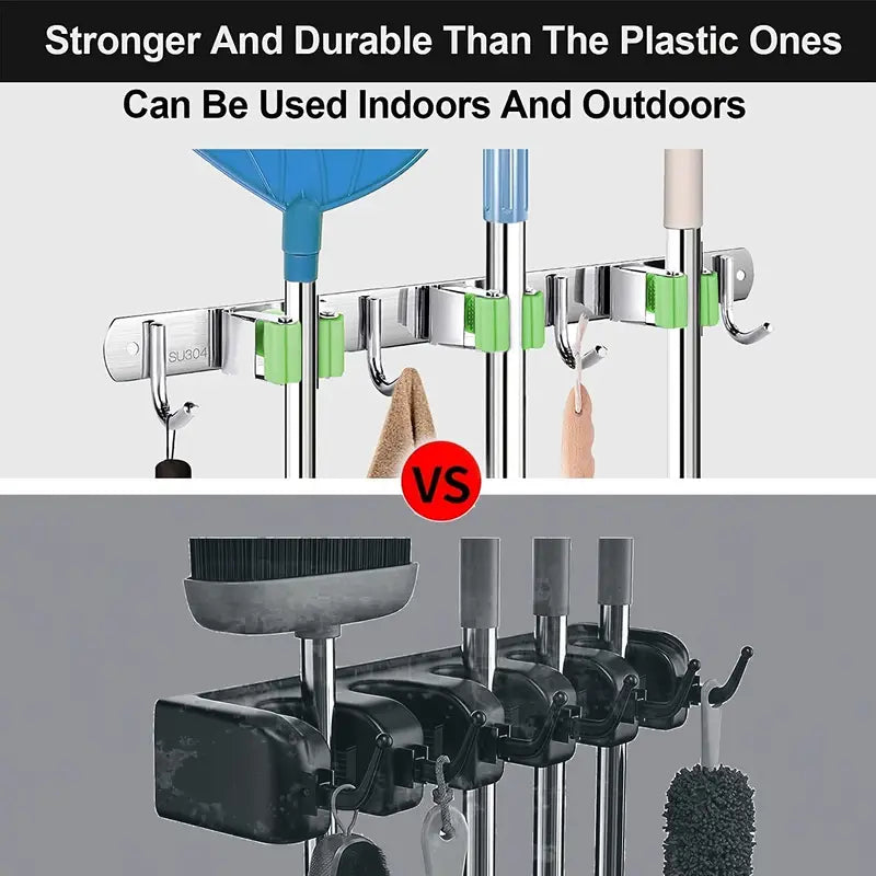 Wall Mounted Heavy Duty Broom and Mop Holder Organizer