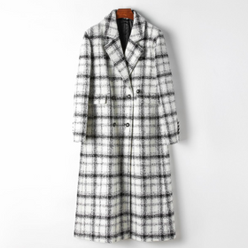 Mid-length Plaid Woolen Coat for Women