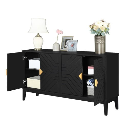 4-door Sideboard Storage Cabinet For Living And Dining Room Two Large Cabinets With Gold Handle And Adjustable Shelves