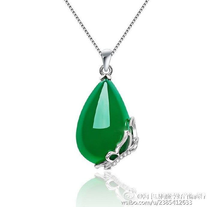 925 Silver Necklace with Natural Chalcedony Pendant