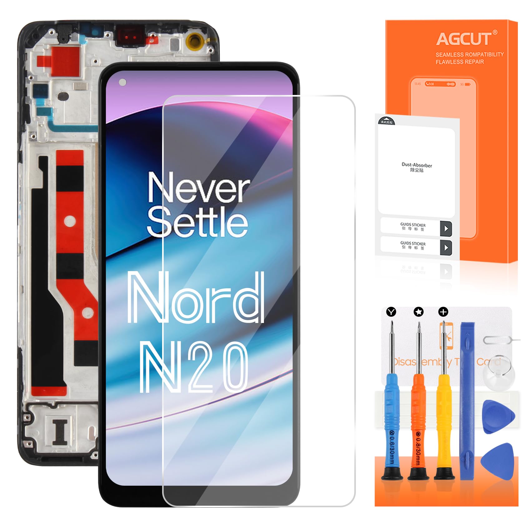 INCELL for OnePlus Nord N20 5G Screen Replacement for Display OnePlus Nord N20 5G LCD CPH2459 GN2200 LCD Digitizer Touch Screen Assembly Repair Part with Frame