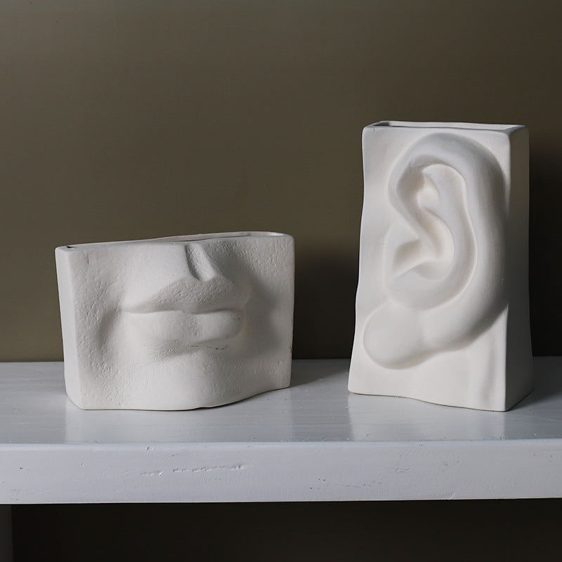 Abstract Face Vase with Flower Insert - Ceramic Decor