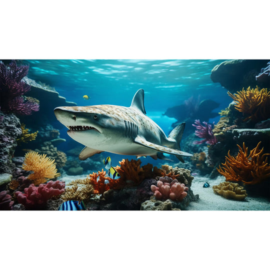 Riivvdise Aquarium Background Marine Life Fish Shark Terrarium Backdrop Underwater World Coral Reef Rock Fish Tank Background Deep Sea Aquarium Wallpaper Poster Decor Vinyl 72x18in