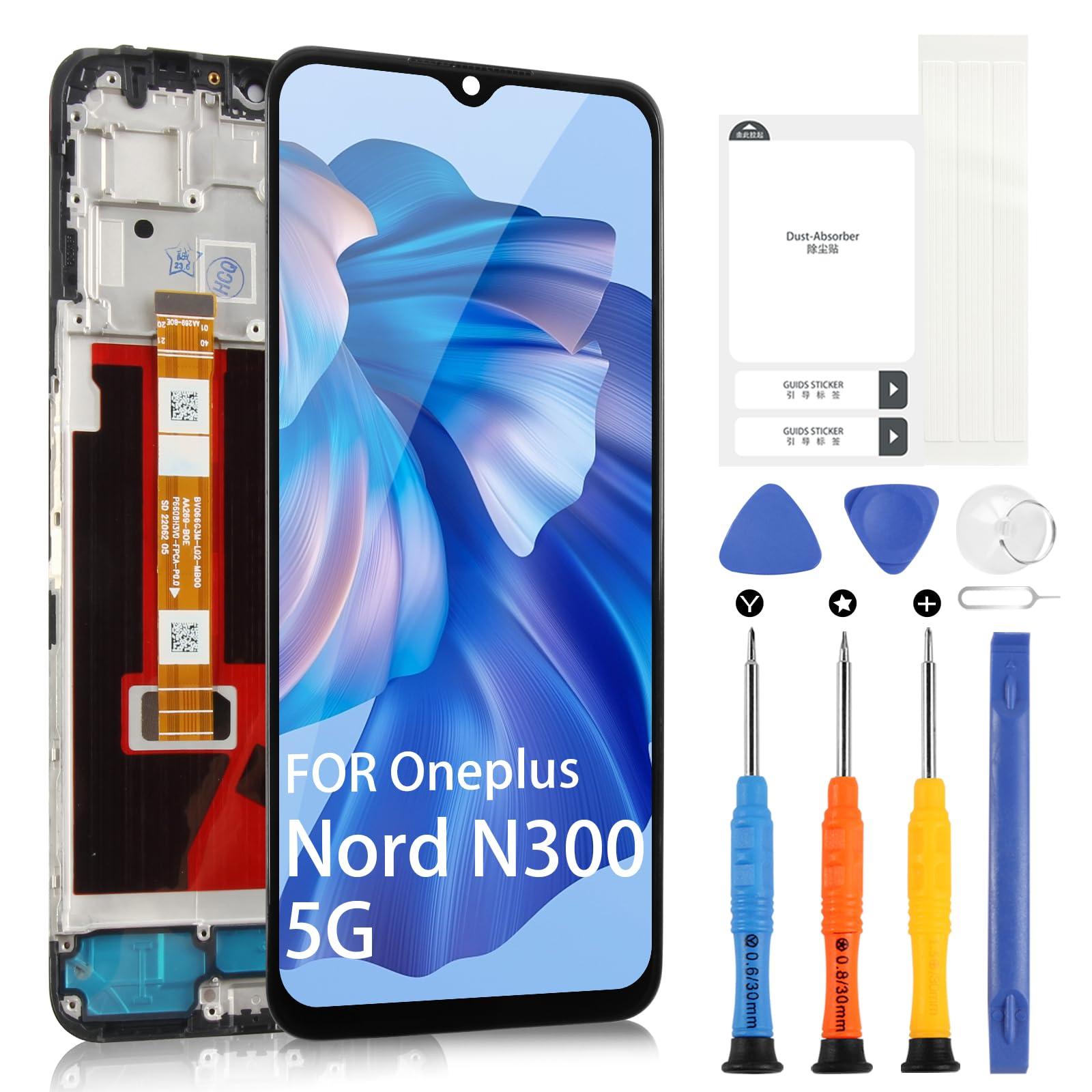 for Oneplus Nord N300 5G Screen Replacement kit LCD Display with Frame Touch Digitizer CPH2389 for Oneplus N300 5G 6.56" Full Assembly with Repair Tools