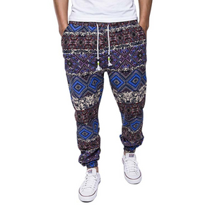 Men's Floral Cotton-Linen Casual Pants with Drawstring