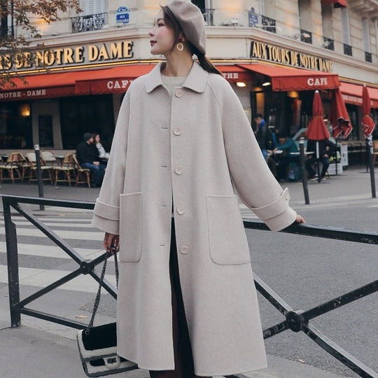 Women's Mid-Length Thick Woolen Windbreaker Coat
