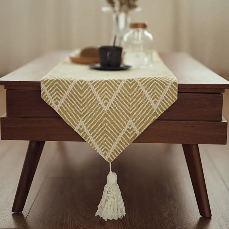 Japanese 3D Jacquard Table Runner with Tassels - Joomcy