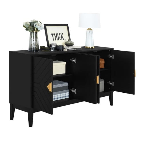 4-door Sideboard Storage Cabinet For Living And Dining Room Two Large Cabinets With Gold Handle And Adjustable Shelves