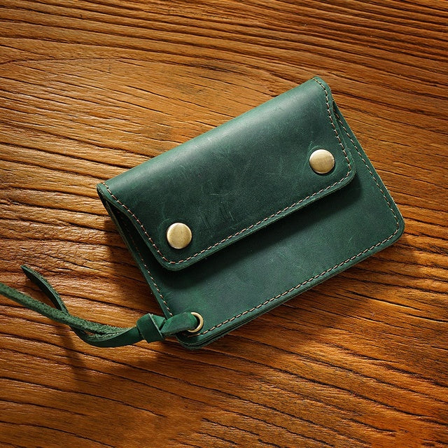 Vintage Cowhide Zipper Coin Purse Men's Leather Wallet