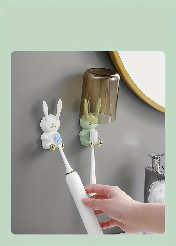 Cute Rabbit Bathroom Toothbrush Holder and Hook Storage