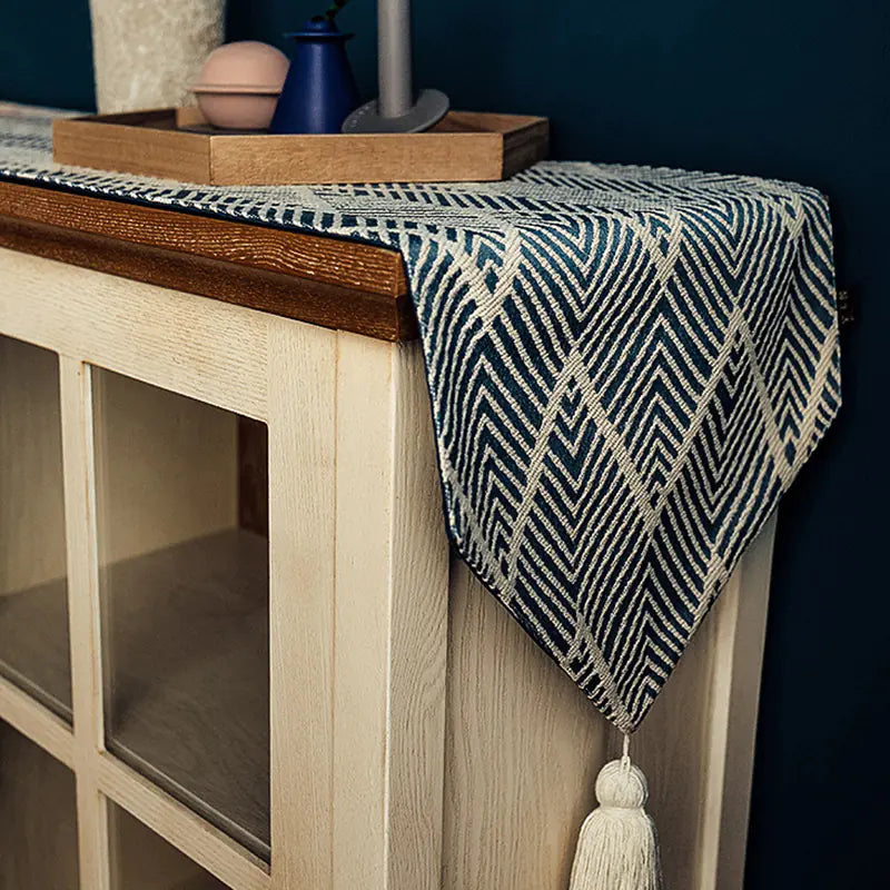 Japanese 3D Jacquard Table Runner with Tassels - Joomcy