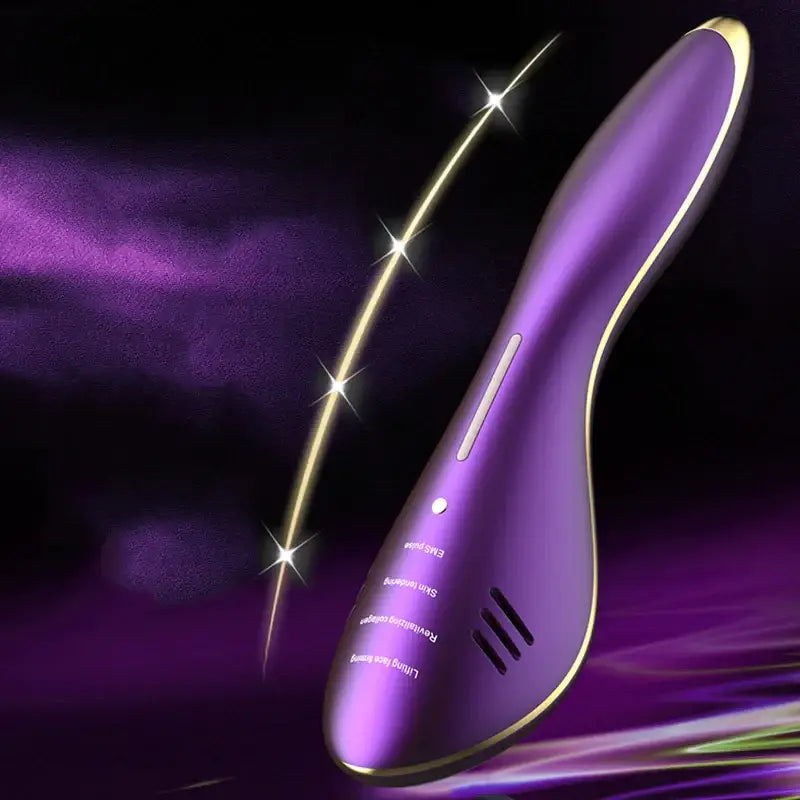 Purple and gold handheld facial device with sleek, ergonomic design.