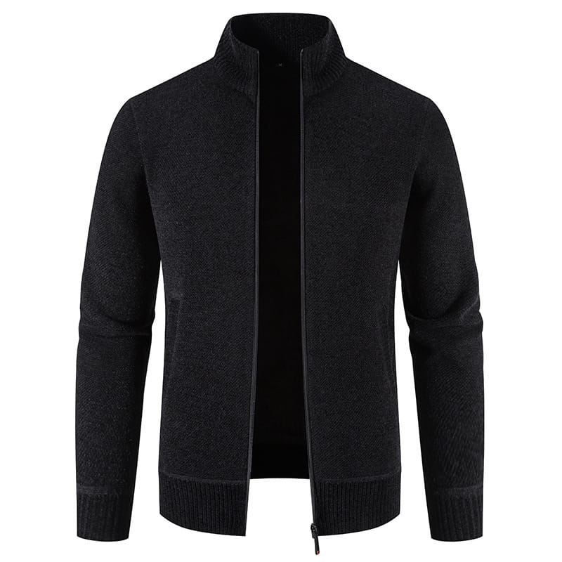 Thick Fleece-lined Men’s Stand Collar Knitted Jacket