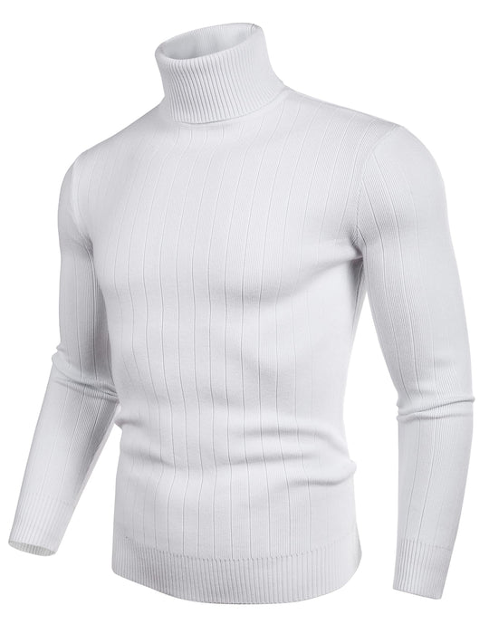 RCJU Mens Slim Fit Turtleneck Sweater Casual Sweater Classic Pullover Sweaters Long Sleeve White