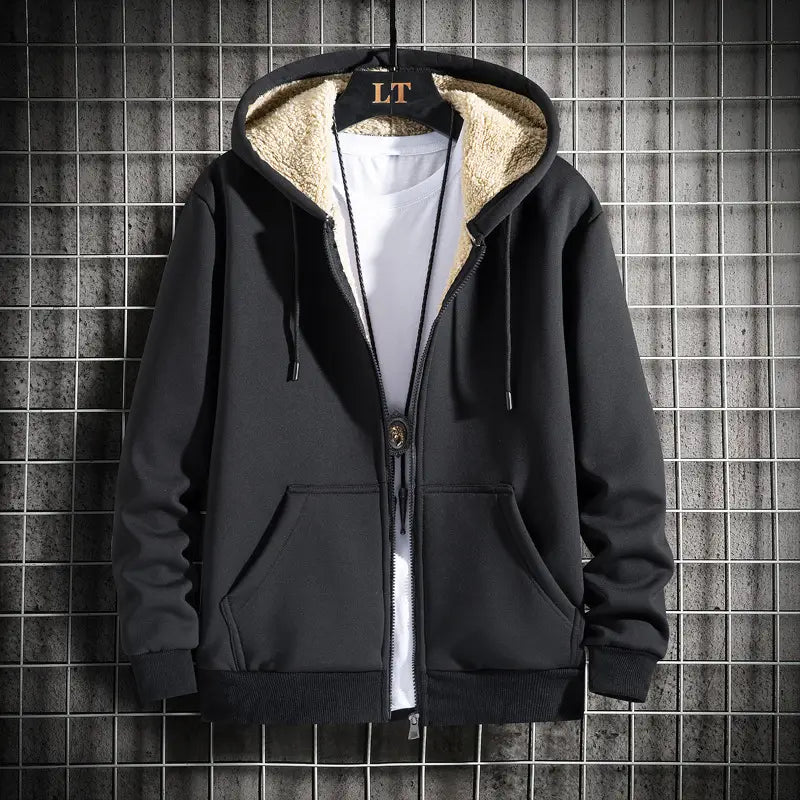 Men’s Fleece Lined Hoodie Jacket with Thick Cotton