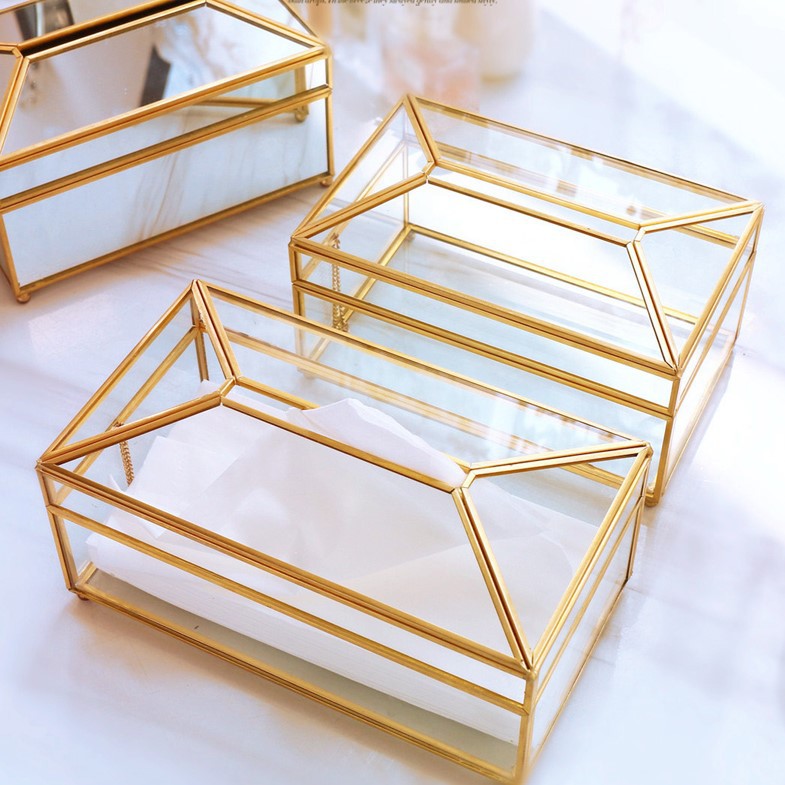 Brass Glass Tissue Box - Elegant Minimalist Design