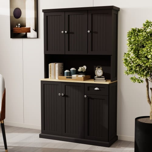 Kitchen Pantry Storage Cupboard With Microwave Countertop Freestanding Cabinet With Adjustable Shelves 6 Doors And 1