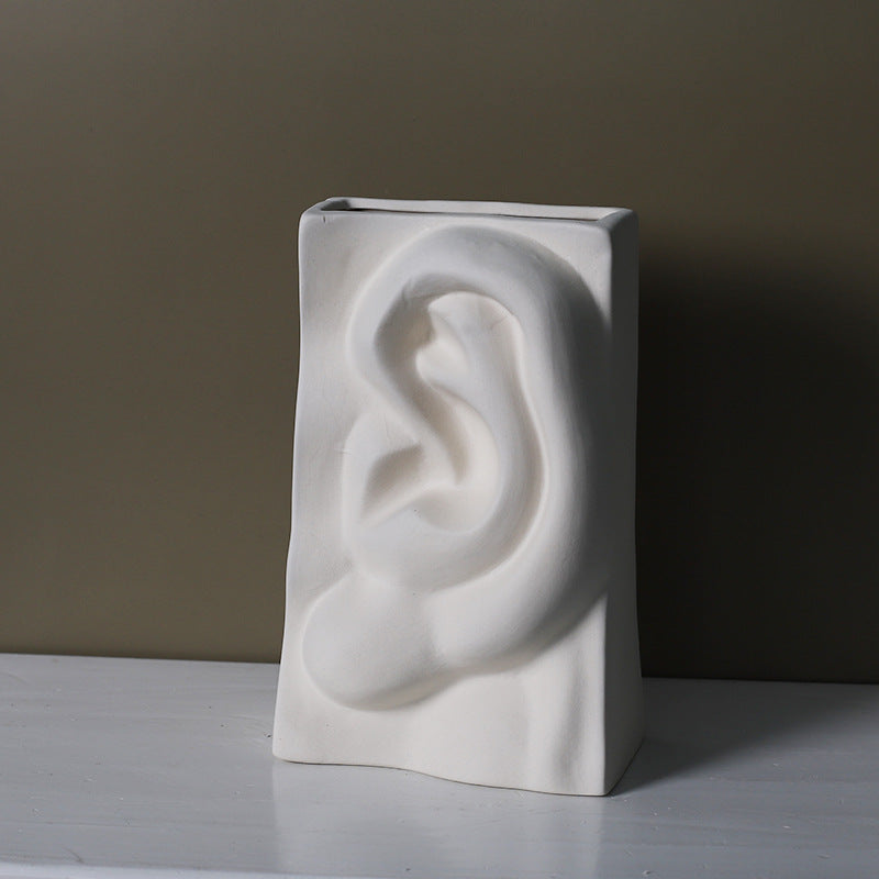 Abstract Face Vase with Flower Insert - Ceramic Decor