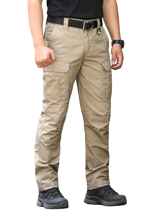CARWORNIC Mens Ripstop Tactical Pants Waterproof Lightweight Work Pants EDC Army Uniform Combat Military Pants Multi Pocket Relaxed Fit Cargo Pants Casual Outdoor Hiking Trousers Khaki