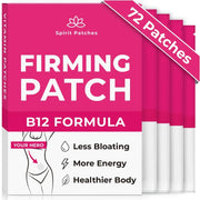 Bright pink box of spirit patches firming patch with b12 formula, featuring a white and black label design.