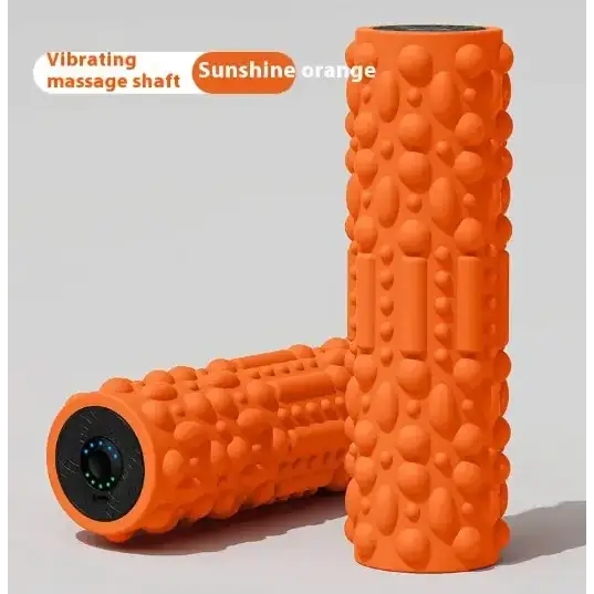 Sunshine orange vibrating massage shaft with textured, bumpy surface and a black circular end cap.
