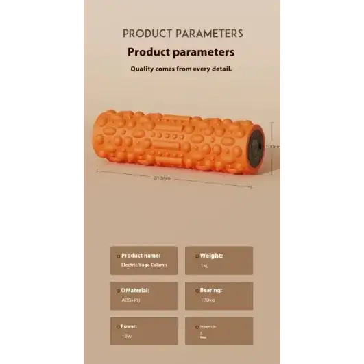 Orange electric yoga foam roller with textured surface and black end caps.
