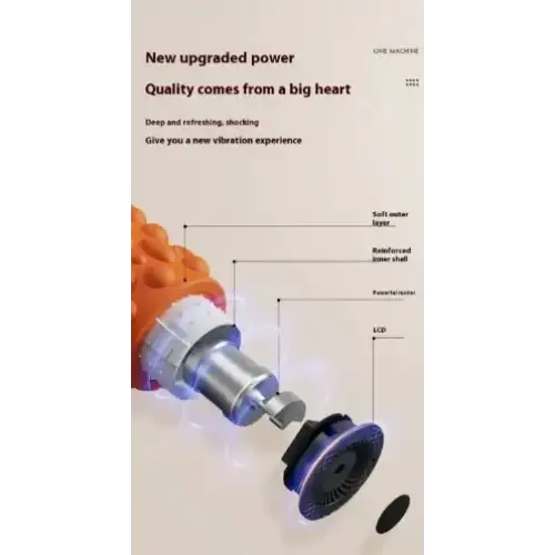 Orange textured massage roller with a metallic silver and black motor assembly.