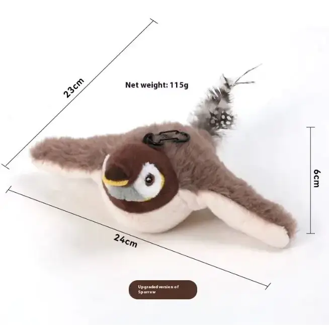 A plush penguin-shaped keychain with brown and white fur, a yellow beak, black eyes, and feathered tail.