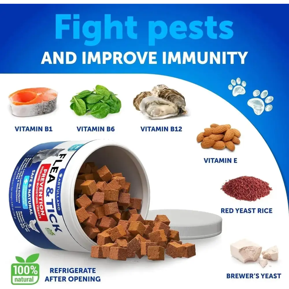 Flea Treatment For Cats Natural Flea And Tick Prevention Supplement For Cats Kittens Chewable Daily Oral Pills With Vitamins 135 Soft Chews Skin & Coat Dental Treats Digestion CANNOT Be Listed For Sa