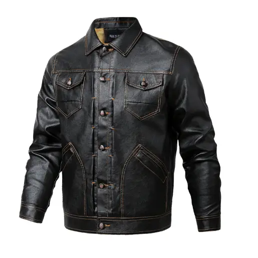 Fleece Lined Autumn Jacket - Thick Leather Coat