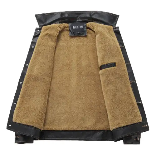 Fleece Lined Autumn Jacket - Thick Leather Coat